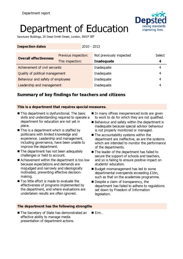 DfE Ofsted Report?